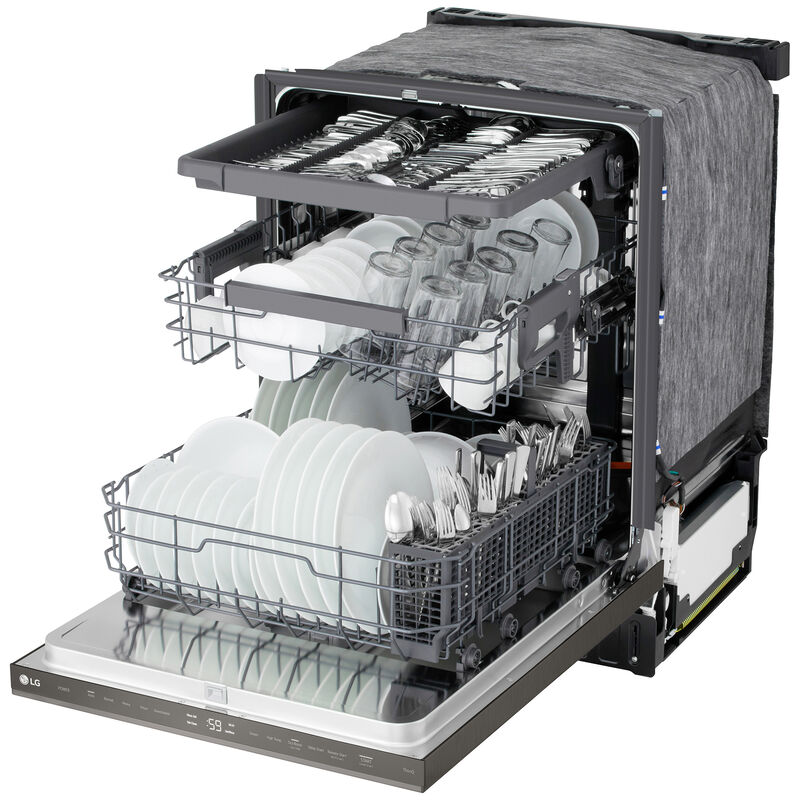 LG 24 in. Top Control Flush-Mount Smart Dishwasher with 46 dBA Sound level, 3rd-Rack, Dynamic Heat Dry with AutoVent Dry & Pocket Handle - Black Stainless Steel, , hires