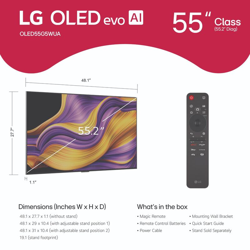 LG - 55" Class G5 Series OLED evo 4K UHD Smart webOS TV, , hires