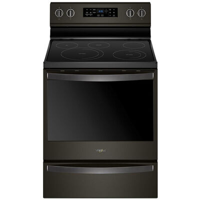 Whirlpool 30 in. 6.4 cu. ft. Convection Oven Freestanding Electric Range with 5 Smoothtop Burners - Black with Stainless Steel | WFE775H0HV