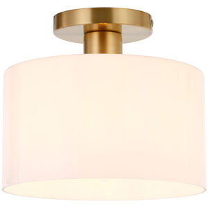 Hudson & Canal Henri 10 in. Wide Semi Flush Mount Ceiling Light with Milk White Glass Shade and Brass Finish, , hires