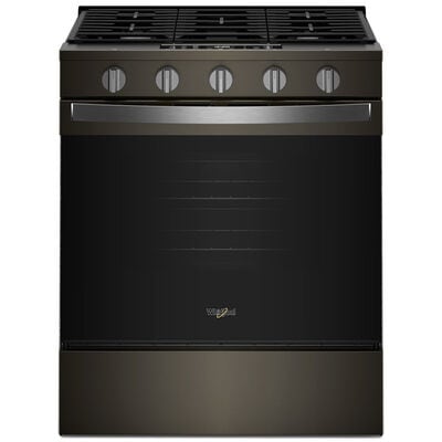 Whirlpool 30 in. 5.0 cu. ft. Smart Air-Fry Standard Convection Slide-In Gas Range with 5 Sealed Burners - Black Stainless | WSGS5030SV