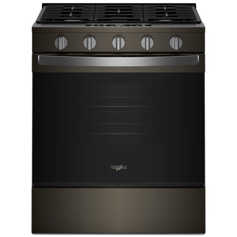 Whirlpool 30 in. 5.0 cu. ft. Smart Air-Fry Standard Convection Slide-In Gas Range with 5 Sealed Burners - Black Stainless, , hires