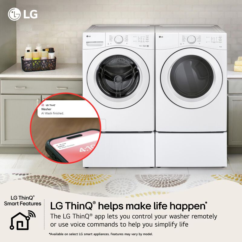 LG 27 in. 4.5 cu. ft. Smart Stackable Front Load Washer with AI Wash - White, , hires
