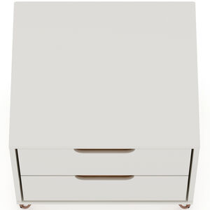 Manhattan Comfort Rockefeller Mid-Century Modern 2-Drawer Nightstand Off White/Natural, White, hires