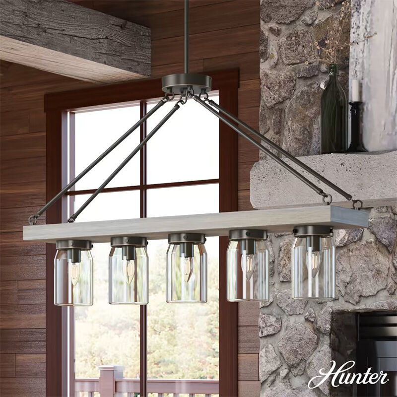 Hunter Devon Park 8 in. 5-Light Linear Chandelier with Clear Glass - Onyx Bengal, , hires