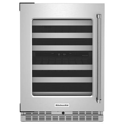 KitchenAid 24 in. Undercounter Wine Cooler with Metal Front Racks, Dual Zones & 46 Bottle Capacity Left Hinged - Stainless Steel | KUWL314KSS