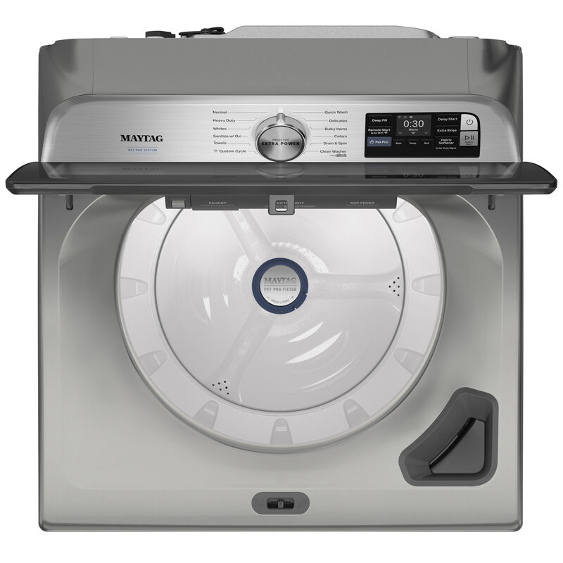 Maytag Pet Pro 27 in. 5.3 cu. ft. Smart Top Load Washer with Impeller & Sanitize with Oxi - Classic SIlver, Classic Silver, hires