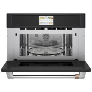 Cafe 30 in. 1.7 cu. ft. Smart Speed/ Steam Electric Single Wall Oven with True European Convection - Matte Black, Matte Black, hires