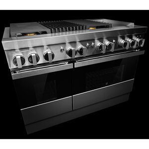 JennAir Noir Series 48 in. 6.3 cu. ft. Smart True European Convection Double Oven Dual Fuel Range with 4 Sealed Burners, Grill & Griddle - Stainless Steel, , hires