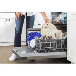 GE 24 in. Front Control Flush-Mount Dishwasher with 59 dBa Sound Level, Dry Boost & Pocket Handle - Stainless Steel, , hires