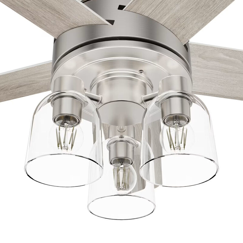 Hunter 52 in. Lochemeade Ceiling Fan with LED Light Kit & Handheld Remote - Brushed Nickel/Light Gray Oak, , hires