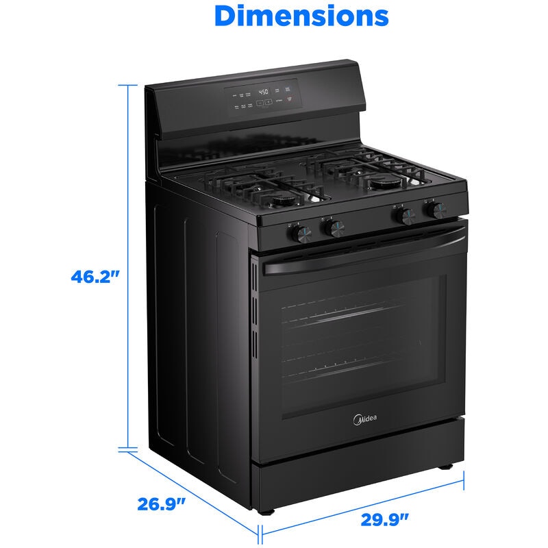 Midea 30 in. 6.1 cu. ft. Gas Range with 4 Sealed Burners - Black, Black, hires