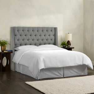 Skyline Twin Nail Button Tufted Wingback Headboard in Linen - Grey, Grey, hires