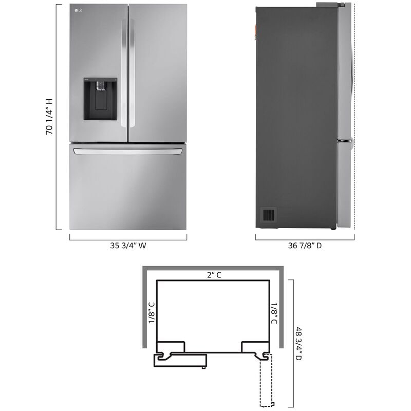 LG 36 in. 30.7 cu. ft. Smart French Door Refrigerator with Ice & Water Dispenser - PrintProof Stainless Steel, , hires