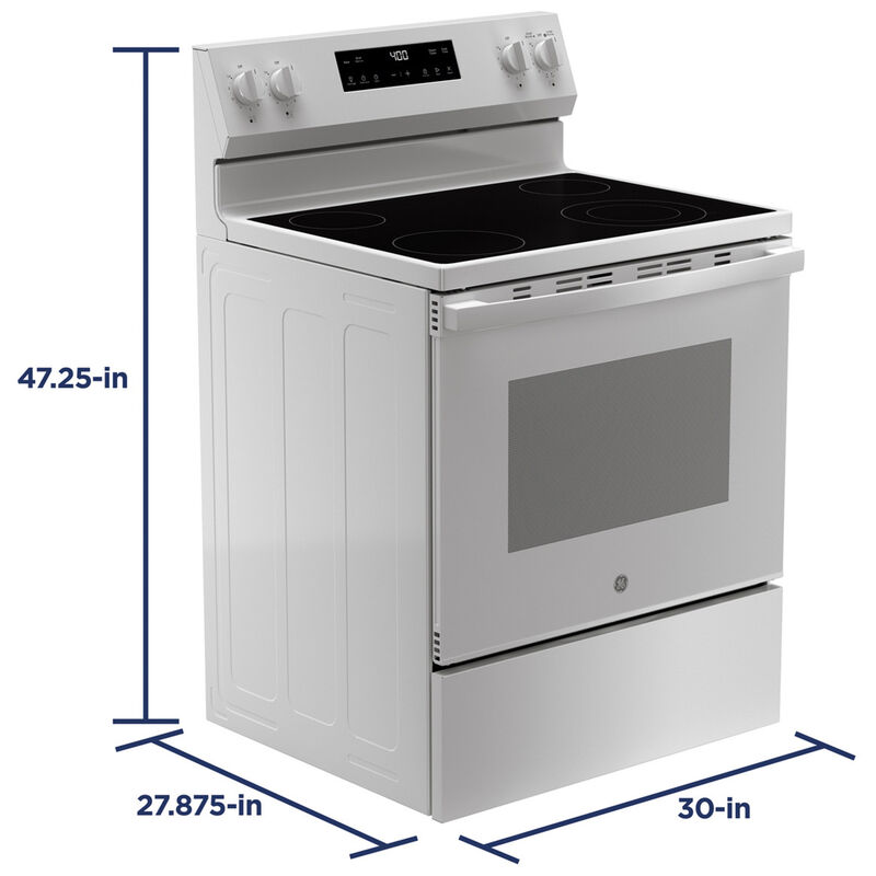 GE 400 Series 30 in. 5.3 cu. ft. Oven Freestanding Electric Range with 4 Radiant Burners - White, White, hires