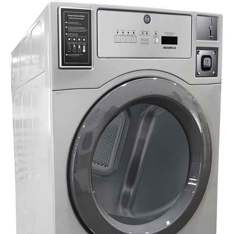 Crossover Commercial Laundry 27 in. 7.0 cu. ft. Top Control Electric Dryer with Coin Operation & OPL/Card Ready - Stainless Steel, , hires