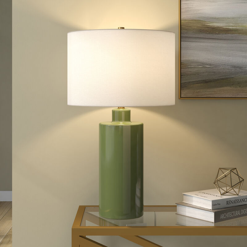 Hudson & Canal Selina 25" Tall Ceramic Table Lamp with Fabric Shade - Tarragon Green, , hires