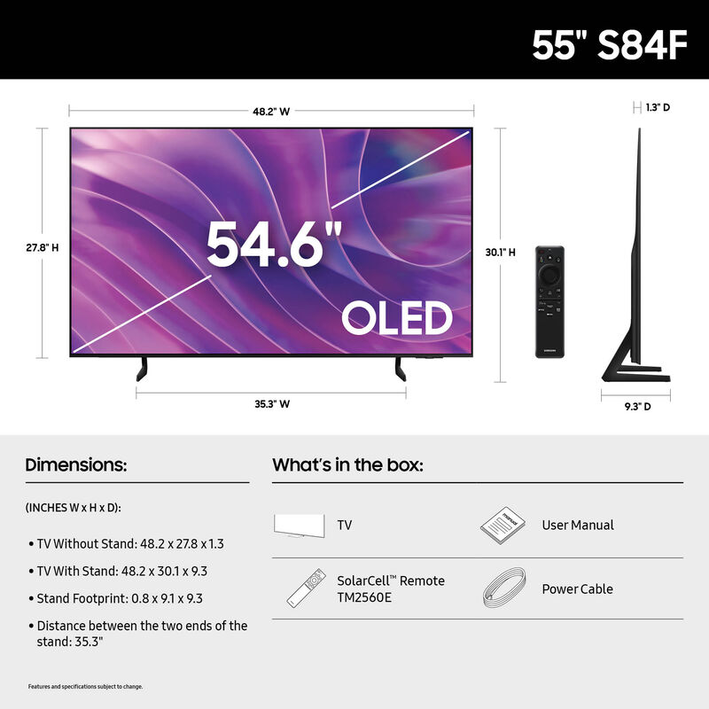 Samsung - 55" Class S84F OLED 4K UHD Smart Tizen TV, , hires