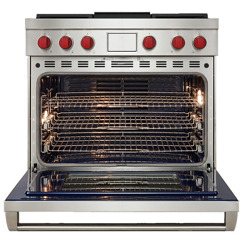 Wolf 36 in. 6.3 cu. ft. Smart Convection Oven Freestanding Dual Fuel Range with 4 Sealed Burners & Griddle - Stainless Steel, , hires