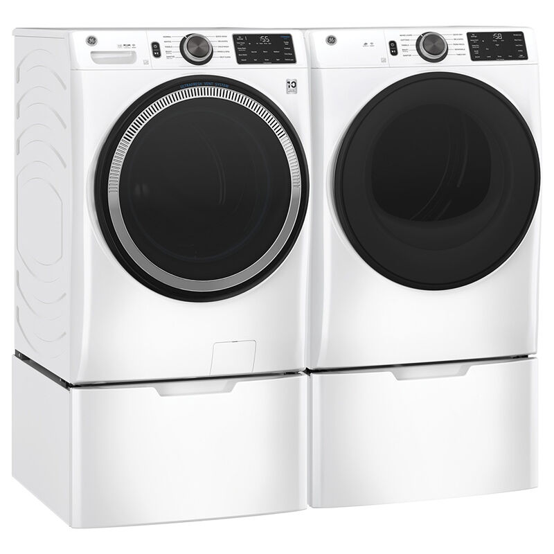 GE 28 in. 7.8 cu. ft. Smart Stackable Electric Dryer with Sanitize Cycle & Sensor Dry - White, White, hires