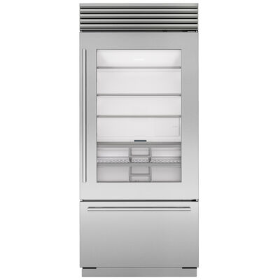 Sub-Zero Classic Series 36 in. Built-In 20.8 cu. ft. Smart Bottom Freezer Refrigerator with Professional Handles- Glass Door with Stainless Steel Trim | CL3650UGSPR