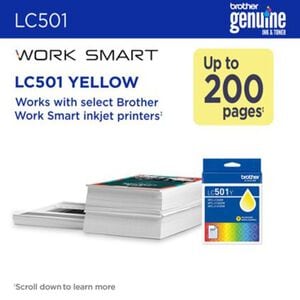 Brother LC501 Yellow Standard Yield Ink Cartridge, Prints up to 200 Pages (LC501Y), , hires