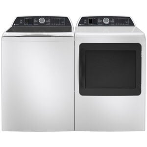 GE Profile 28 in. 5.3 cu. ft. Smart Top Load Washer with Agitator, Smarter Wash Technology, FlexDispense & Sanitize with Oxi - White, White on White, hires