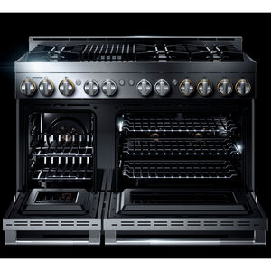 JennAir Rise Series 48 in. 6.3 cu. ft. Smart Convection Double Oven Freestanding Gas Range with 6 Sealed Burners & Grill - Stainless Steel, , hires