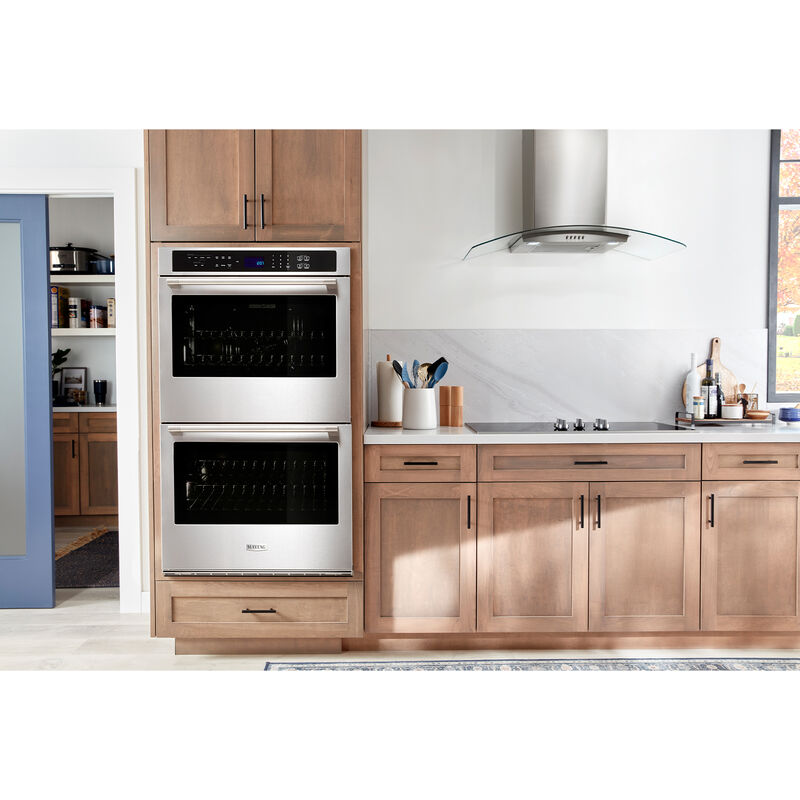 Maytag 27 in. 8.6 cu. ft. Front Control Electric Double Wall Oven with True European Convection - Fingerprint Resistant Stainless Steel, , hires