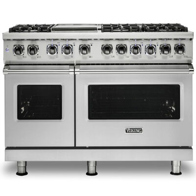 Viking 5 Series 48 in. 7.3 cu. ft. Convection Double Oven Freestanding LP Dual Fuel Range with 6 Sealed Burners & Griddle - Stainless Steel | VDR5486GSSLP