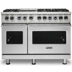 Viking 5 Series 48 in. 7.3 cu. ft. True European Convection Double Oven Dual Fuel Range with 6 Sealed Burners & Griddle - Stainless Steel, Stainless Steel, hires