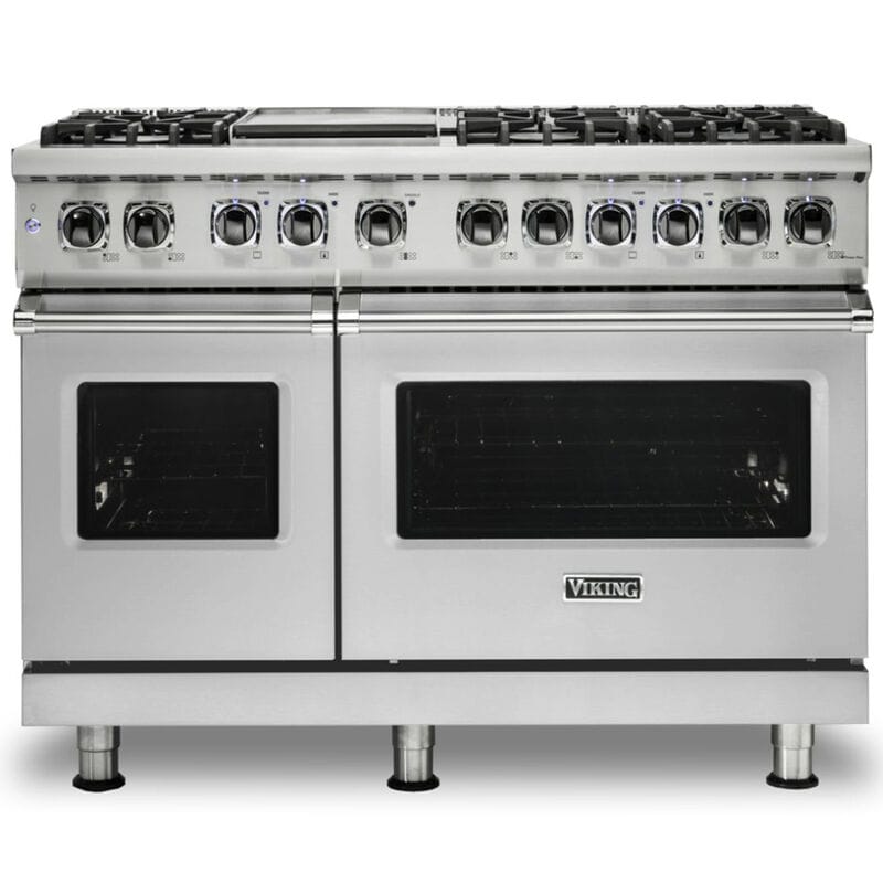 Viking 5 Series 48 in. 7.3 cu. ft. True European Convection Double Oven Dual Fuel Range with 6 Sealed Burners & Griddle - Stainless Steel, Stainless Steel, hires