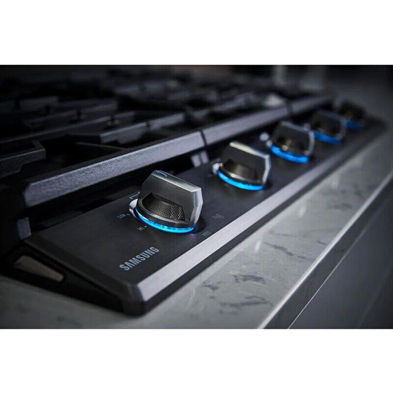 Samsung 36 in. 5-Burner Smart Natural Gas Cooktop with Griddle, Simmer Burner & Power Burner - Black Stainless, Black Stainless, hires