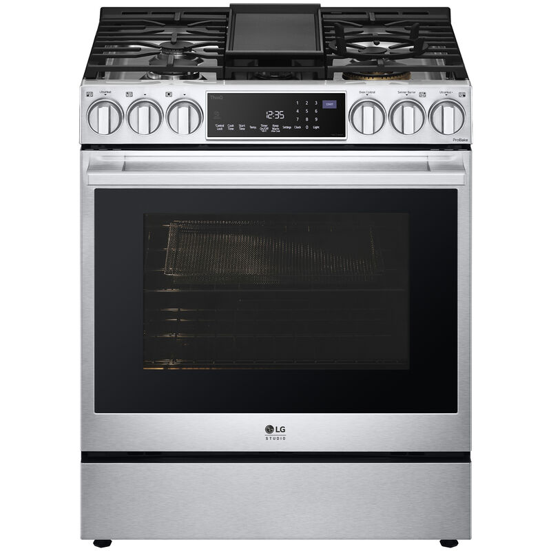 LG Studio 30 in. 6.3 cu. ft. Smart Air Fry True European Convection Slide-In Dual Fuel Range with 5 Sealed Burners & Griddle - Stainless Steel, , hires