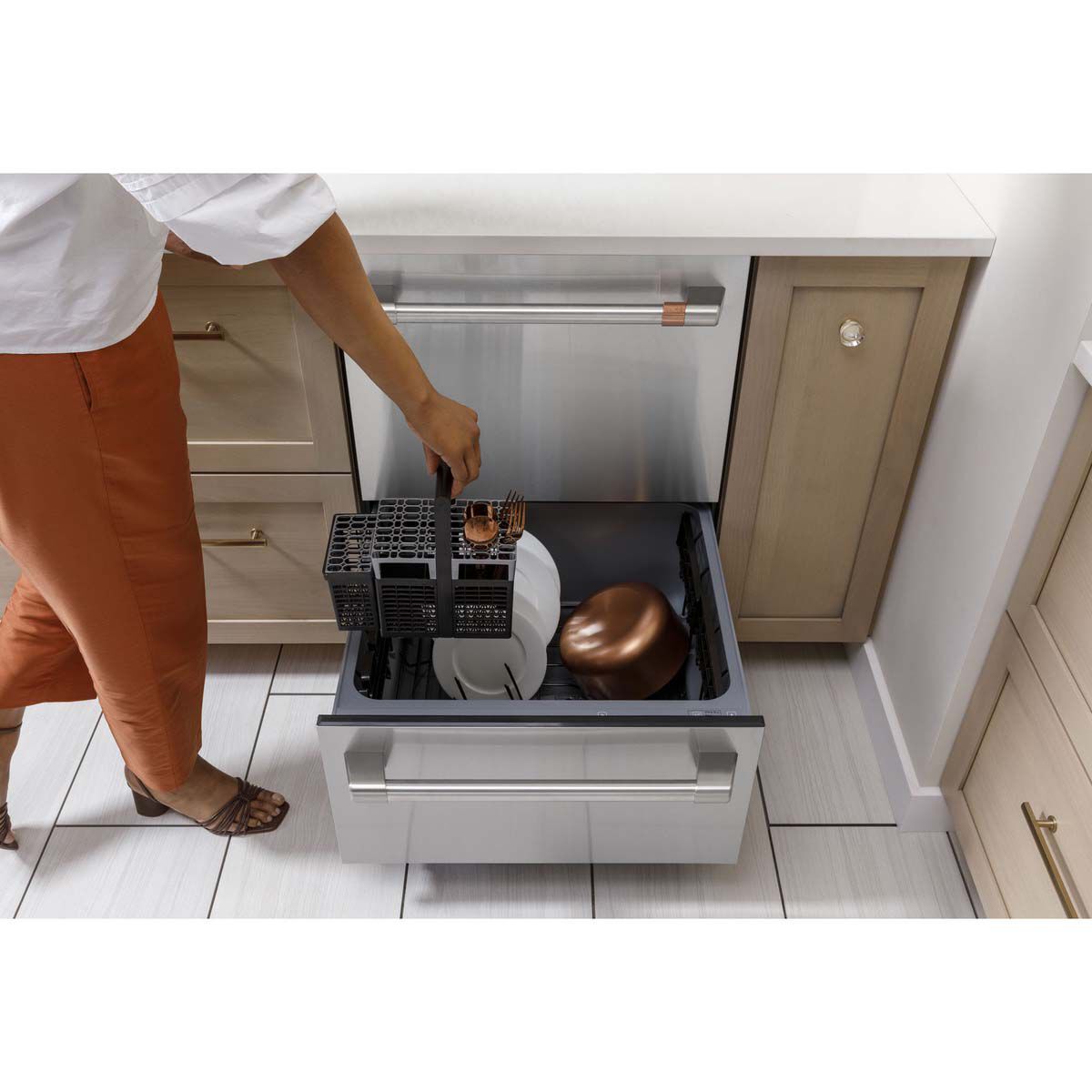 Cafe 24 in. Double Drawer with Top Control & 49 dBa Sound Level
