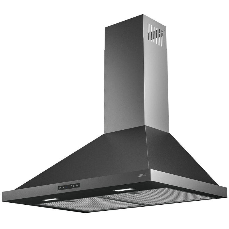 Zephyr 30 in. Chimney Style Range Hood with 4 Speed Settings, 600 CFM, Convertible Venting & 2 LED Lights - Black Stainless Steel, , hires