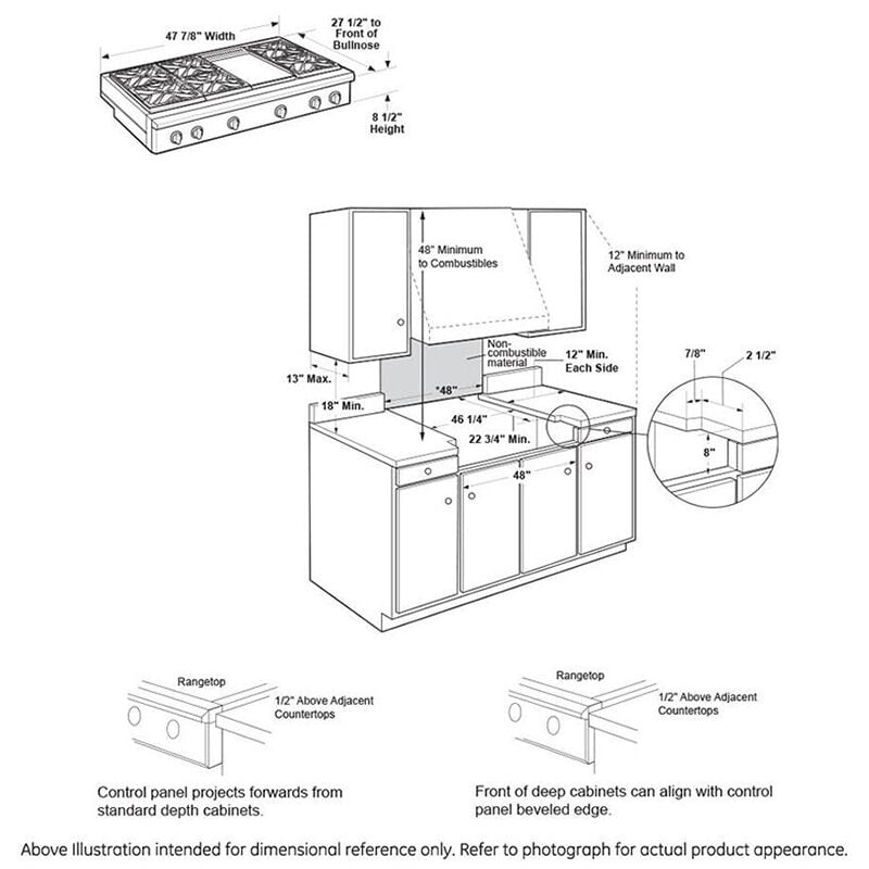 Cafe 48 in. 6-Burner Natural Gas Rangetop with Griddle, Simmer Burner & Power Burner - Stainless Steel, Stainless Steel, hires