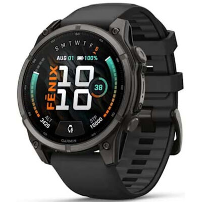 Garmin fenix 9 47 mm, AMOLED Smart Watch - Carbon Gray DLC Titanium with Black Silicone Band | 010-04762-10