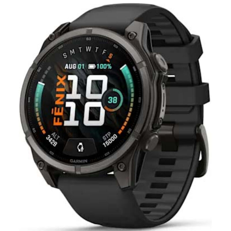 Garmin fenix 9 47 mm, AMOLED Smart Watch - Carbon Gray DLC Titanium with Black Silicone Band, , hires
