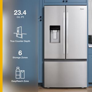 Whirlpool 36 in. 23.4 cu. ft. Smart Counter Depth French Door Refrigerator with Ice & Water Dispenser - Fingerprint Resistant Stainless Steel, , hires