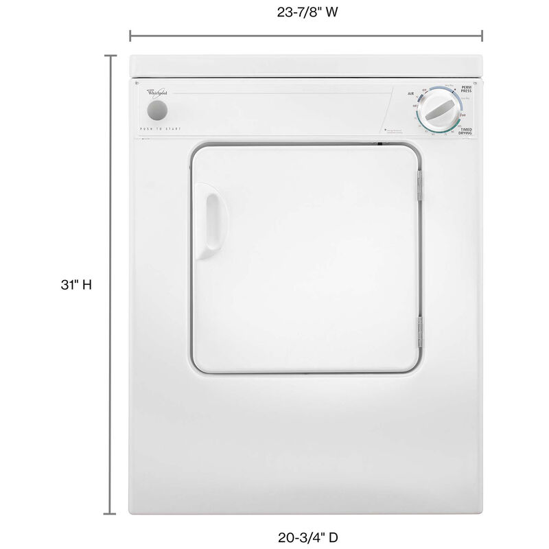 Whirlpool 24 in. 3.4 cu. ft. Stackable Compact Electric Dryer with Flexible Installation & Sensor Dry - White, , hires
