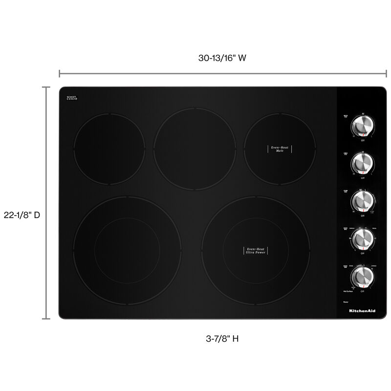 KitchenAid 30 in. 5-Burner Electric Cooktop with Simmer Burner & Power Burner - Stainless Steel, , hires