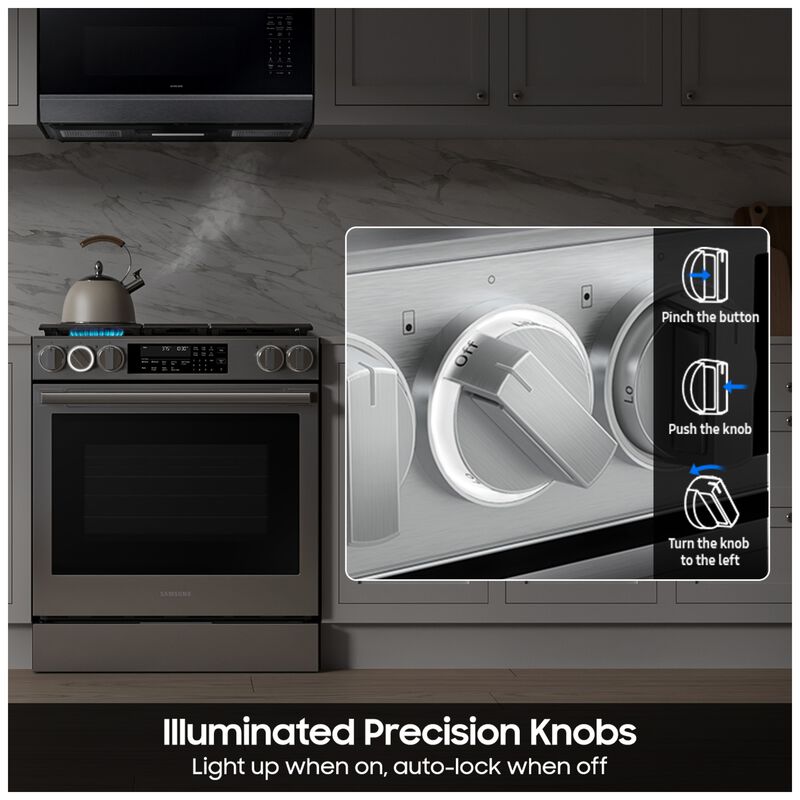 Samsung Bespoke 30 in. 6.0 cu. ft. Smart Air-Fry True European Convection Slide-In Gas Range with 5 Sealed Burners & Griddle - Stainless Steel, Stainless Steel, hires