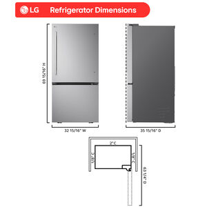 LG 33 in. 25.5 cu. ft. Smart Bottom Freezer Refrigerator with Ice Maker - PrintProof Stainless Steel, , hires
