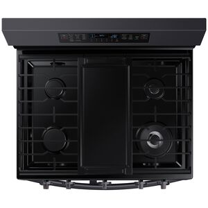 Samsung 30 in. 6 cu. ft. Smart Air Fry True European Convection Double Oven Gas Range with 5 Sealed Burners & Griddle - Black Stainless, Black Stainless, hires