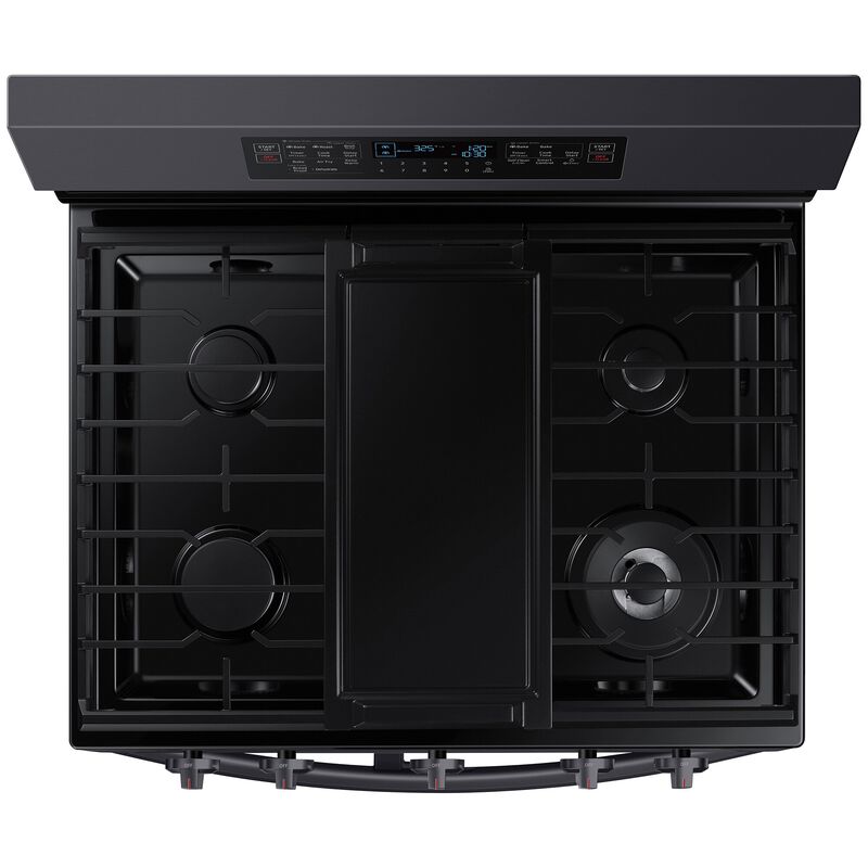Samsung 30 in. 6 cu. ft. Smart Air Fry True European Convection Double Oven Gas Range with 5 Sealed Burners & Griddle - Black Stainless, Black Stainless, hires
