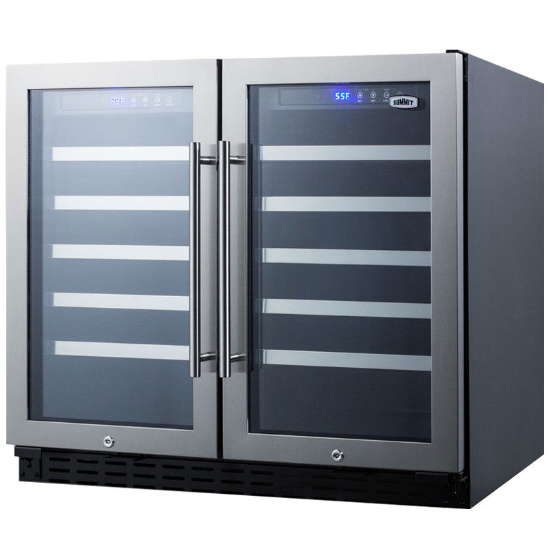 Summit 36 in. Undercounter Wine Cooler with Wood Racks, Dual Temperature Zones & 68 Bottle Capacity - Stainless Steel, , hires