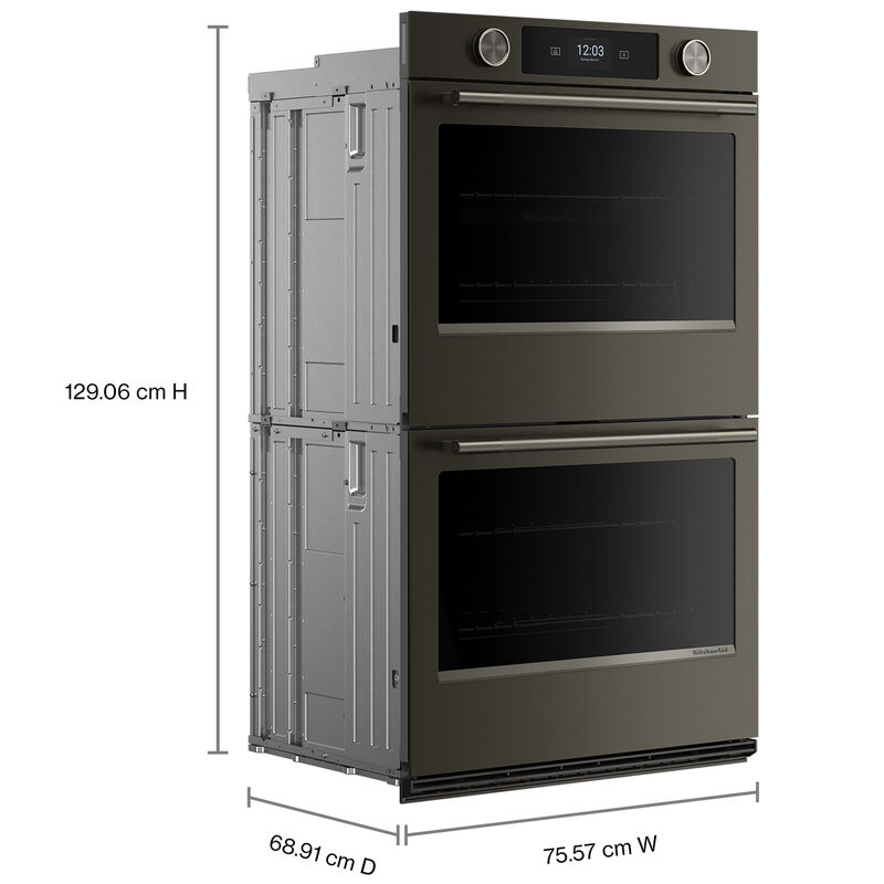KitchenAid 30 in. 10.0 cu. ft. Smart Top Control Steam Electric Double Wall Oven with True European Convection - Black Ore, , hires