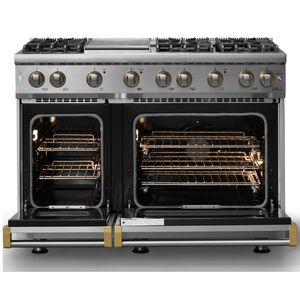 Viking 5 Series 48 in. 6.1 cu. ft. Standard Convection Double Oven Gas Range with 6 Sealed Burners & Griddle - Stainless Steel, , hires