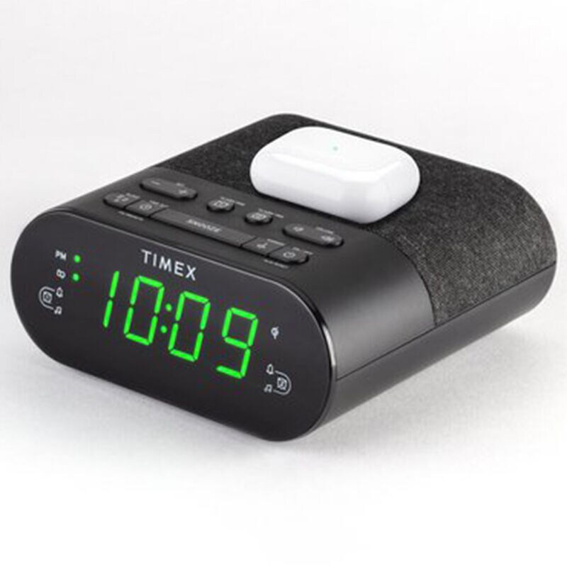 Timex Wireless Charging Alarm Clock Radio with USB Charging Port, Dual Digital Alarms, 10 FM Presets, Dimmable with Sleep Timer and Battery Backup(ModelTW500), , hires